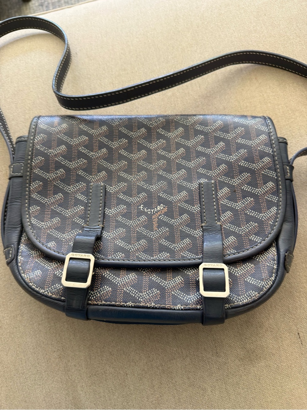 Goyard Navy Blue Goyardine Crossbody Saddle Bag